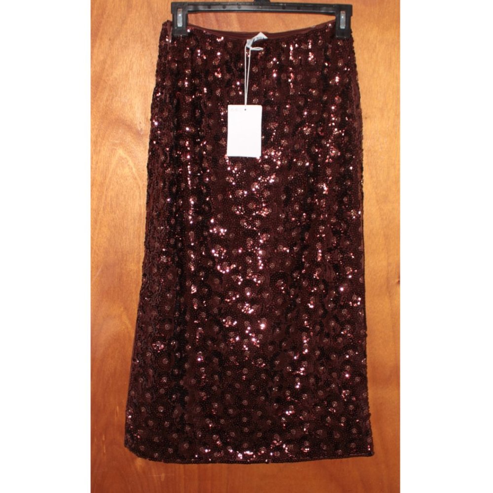 NWT & Other Stories Sequin Beaded Floral Midi Skirt Size 0 - Picture 7 of 10